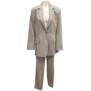 LORENA ANTONIAZZI BEIGE PINSTRIPED WOOL JACKET AND SKINNY LEG TROUSERS